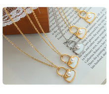 316L Stainless Steel 18K Gold PVD White Shell Imitation Pearl Handbag Charm Necklace - White Shell Pearl Handbag Charm Necklace, Minimalist, Coastal Wholesale Stainless Steel Jewelry - Sensitive Skin Friendly - Detail 1