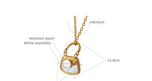 316L Stainless Steel 18K Gold PVD White Shell Imitation Pearl Handbag Charm Necklace - White Shell Pearl Handbag Charm Necklace, Minimalist, Coastal Wholesale Stainless Steel Jewelry - Sensitive Skin Friendly - Detail 6