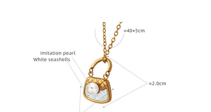 316L Stainless Steel 18K Gold PVD White Shell Imitation Pearl Handbag Charm Necklace - White Shell Pearl Handbag Charm Necklace, Minimalist, Coastal Wholesale Stainless Steel Jewelry - Sensitive Skin Friendly - Detail 6
