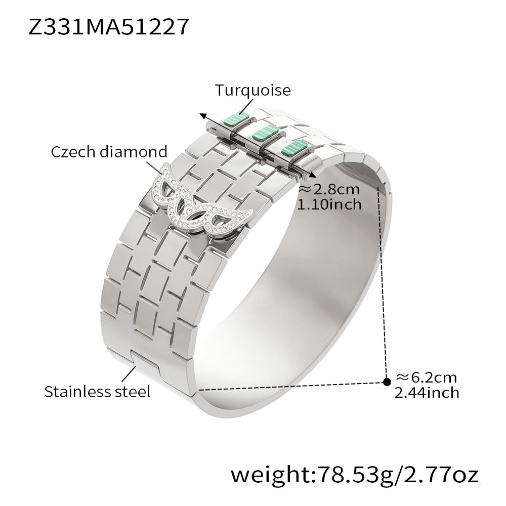 316L Stainless Steel 18K Gold PVD Wide Honeycomb Zircon Statement Bangle - Wide Honeycomb Zircon Bold Statement Geometric Wholesale Stainless Steel Jewelry - Sensitive Skin Friendly - Detail 13