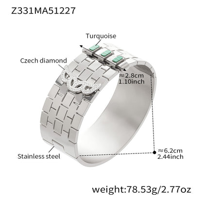 316L Stainless Steel 18K Gold PVD Wide Honeycomb Zircon Statement Bangle - Wide Honeycomb Zircon Bold Statement Geometric Wholesale Stainless Steel Jewelry - Sensitive Skin Friendly - Detail 13