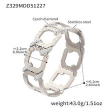 316L Stainless Steel 18K Gold PVD Wide Honeycomb Zircon Statement Bangle - Wide Honeycomb Zircon Bold Statement Geometric Wholesale Stainless Steel Jewelry - Sensitive Skin Friendly - Detail 2