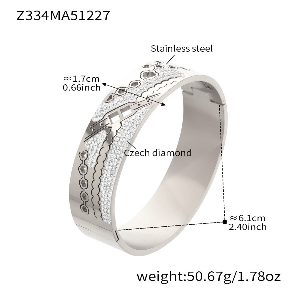 316L Stainless Steel 18K Gold PVD Wide Honeycomb Zircon Statement Bangle - Wide Honeycomb Zircon Bold Statement Geometric Wholesale Stainless Steel Jewelry - Sensitive Skin Friendly - Detail 4