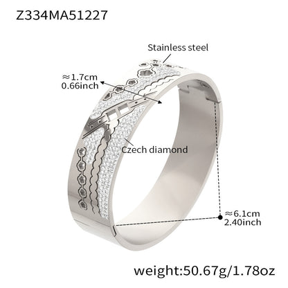 316L Stainless Steel 18K Gold PVD Wide Honeycomb Zircon Statement Bangle - Wide Honeycomb Zircon Bold Statement Geometric Wholesale Stainless Steel Jewelry - Sensitive Skin Friendly - Detail 4