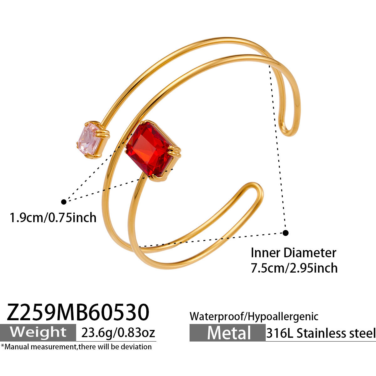 316L Stainless Steel 18K Gold PVD Zircon Bangle - Elegant Zircon Bangle Wholesale Stainless Steel Jewelry - Sensitive Skin Friendly - Detail 10