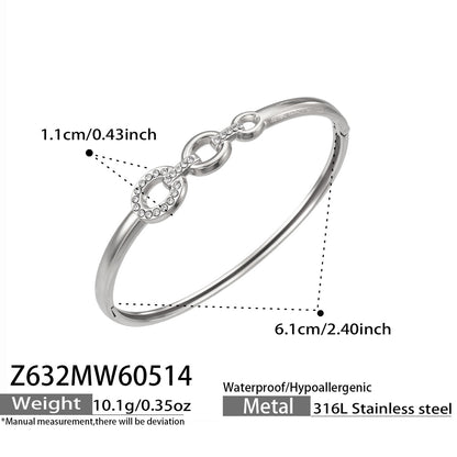 316L Stainless Steel 18K Gold PVD Zircon Bangle - European Bowknot Lock Twisted Design Zircon Gold Band Minimalist Wholesale Stainless Steel Jewelry - Sensitive Skin Friendly - Detail 12