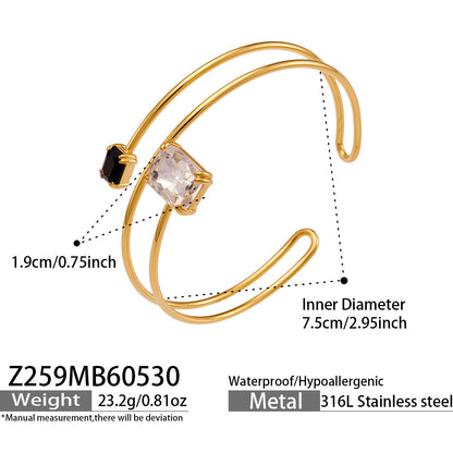 316L Stainless Steel 18K Gold PVD Zircon Bangle - Elegant Zircon Bangle Wholesale Stainless Steel Jewelry - Sensitive Skin Friendly - Detail 12