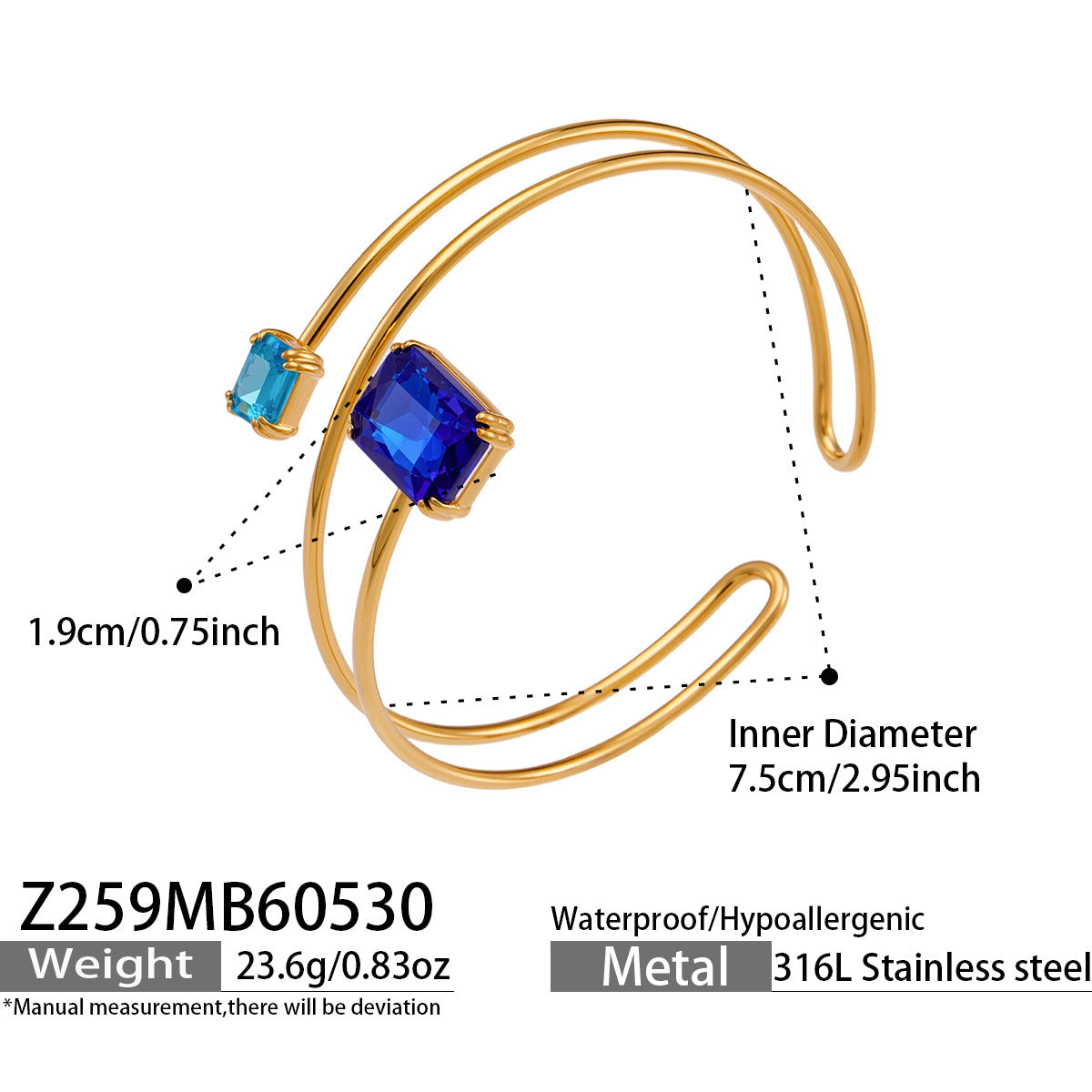 316L Stainless Steel 18K Gold PVD Zircon Bangle - Elegant Zircon Bangle Wholesale Stainless Steel Jewelry - Sensitive Skin Friendly - Detail 13