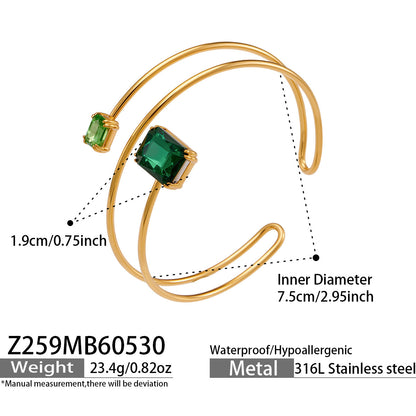 316L Stainless Steel 18K Gold PVD Zircon Bangle - Elegant Zircon Bangle Wholesale Stainless Steel Jewelry - Sensitive Skin Friendly - Detail 14
