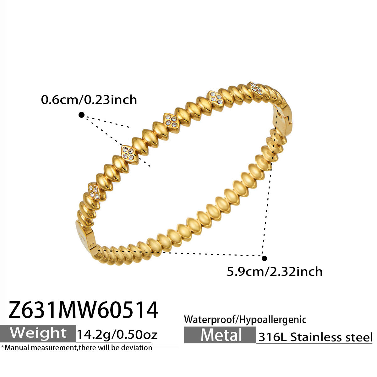 316L Stainless Steel 18K Gold PVD Zircon Bangle - European Bowknot Lock Twisted Design Zircon Gold Band Minimalist Wholesale Stainless Steel Jewelry - Sensitive Skin Friendly - Detail 15