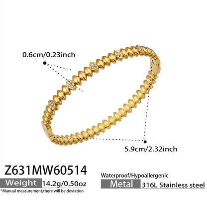316L Stainless Steel 18K Gold PVD Zircon Bangle - European Bowknot Lock Twisted Design Zircon Gold Band Minimalist Wholesale Stainless Steel Jewelry - Sensitive Skin Friendly - Detail 15