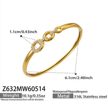 316L Stainless Steel 18K Gold PVD Zircon Bangle - European Bowknot Lock Twisted Design Zircon Gold Band Minimalist Wholesale Stainless Steel Jewelry - Sensitive Skin Friendly - Detail 16