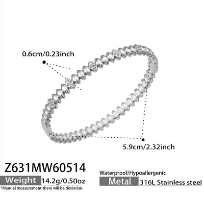 316L Stainless Steel 18K Gold PVD Zircon Bangle - European Bowknot Lock Twisted Design Zircon Gold Band Minimalist Wholesale Stainless Steel Jewelry - Sensitive Skin Friendly - Detail 17
