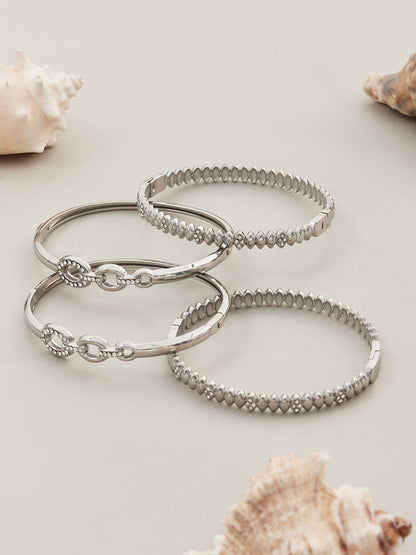 316L Stainless Steel 18K Gold PVD Zircon Bangle - European Bowknot Lock Twisted Design Zircon Gold Band Minimalist Wholesale Stainless Steel Jewelry - Sensitive Skin Friendly - Detail 3