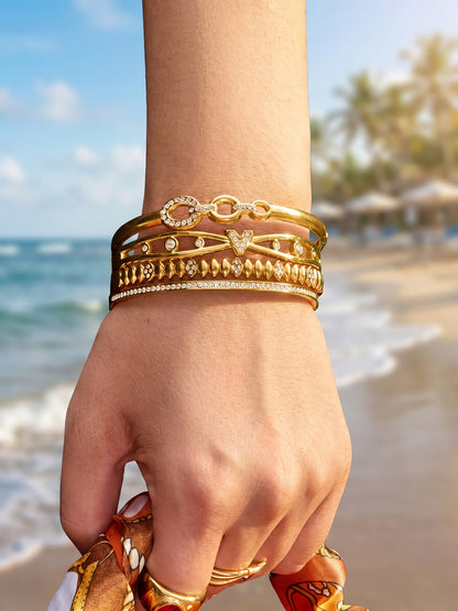 316L Stainless Steel 18K Gold PVD Zircon Bangle - European Bowknot Lock Twisted Design Zircon Gold Band Minimalist Wholesale Stainless Steel Jewelry - Sensitive Skin Friendly - Detail 6