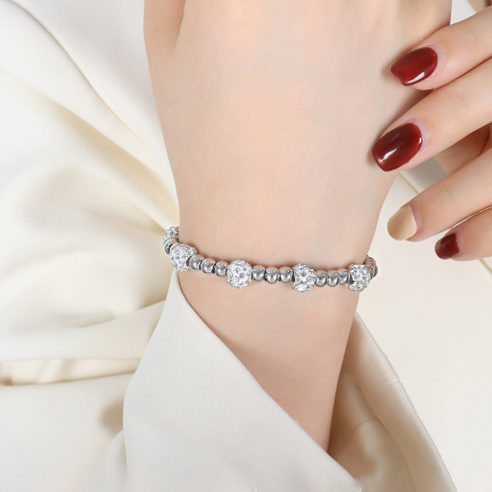 316L Stainless Steel 18K Gold PVD Zircon Beaded Bracelet - Zircon, Beaded, Delicate Chain, Modern, Minimalist Wholesale Stainless Steel Jewelry - Sensitive Skin Friendly - Detail 1
