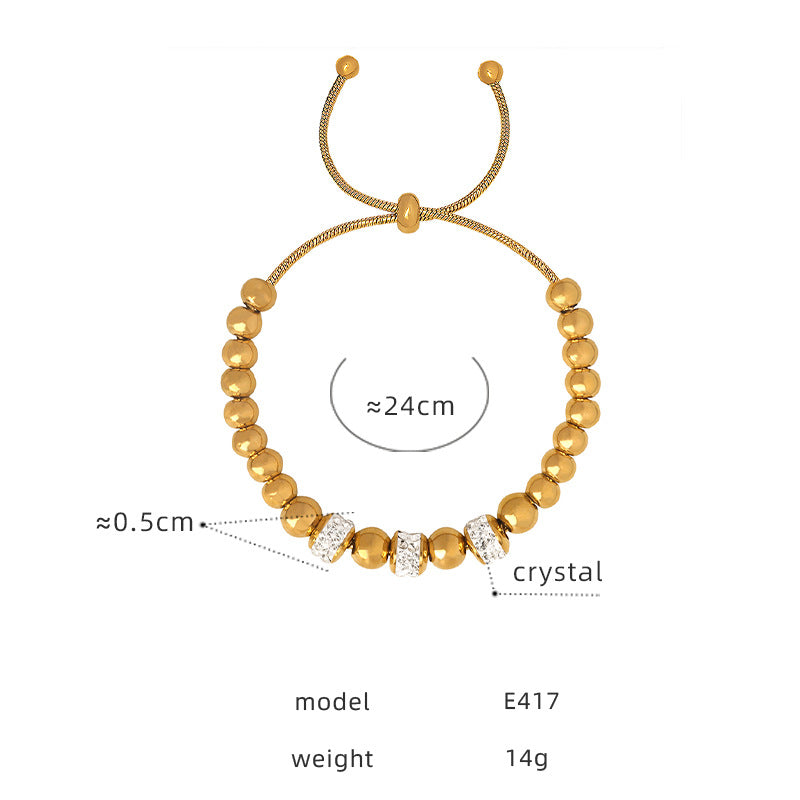 316L Stainless Steel 18K Gold PVD Zircon Beaded Bracelet - Zircon, Beaded, Delicate Chain, Modern, Minimalist Wholesale Stainless Steel Jewelry - Sensitive Skin Friendly - Detail 11