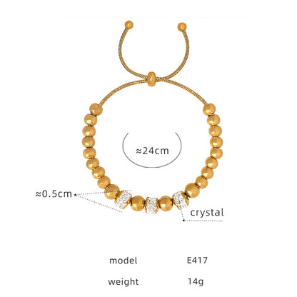 316L Stainless Steel 18K Gold PVD Zircon Beaded Bracelet - Zircon, Beaded, Delicate Chain, Modern, Minimalist Wholesale Stainless Steel Jewelry - Sensitive Skin Friendly - Detail 11