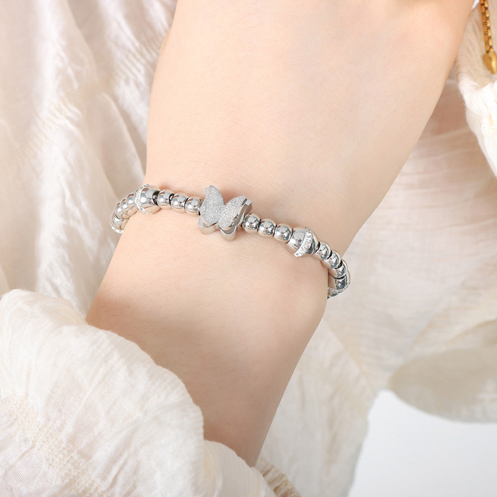 316L Stainless Steel 18K Gold PVD Zircon Beaded Bracelet - Zircon, Beaded, Delicate Chain, Modern, Minimalist Wholesale Stainless Steel Jewelry - Sensitive Skin Friendly - Detail 13