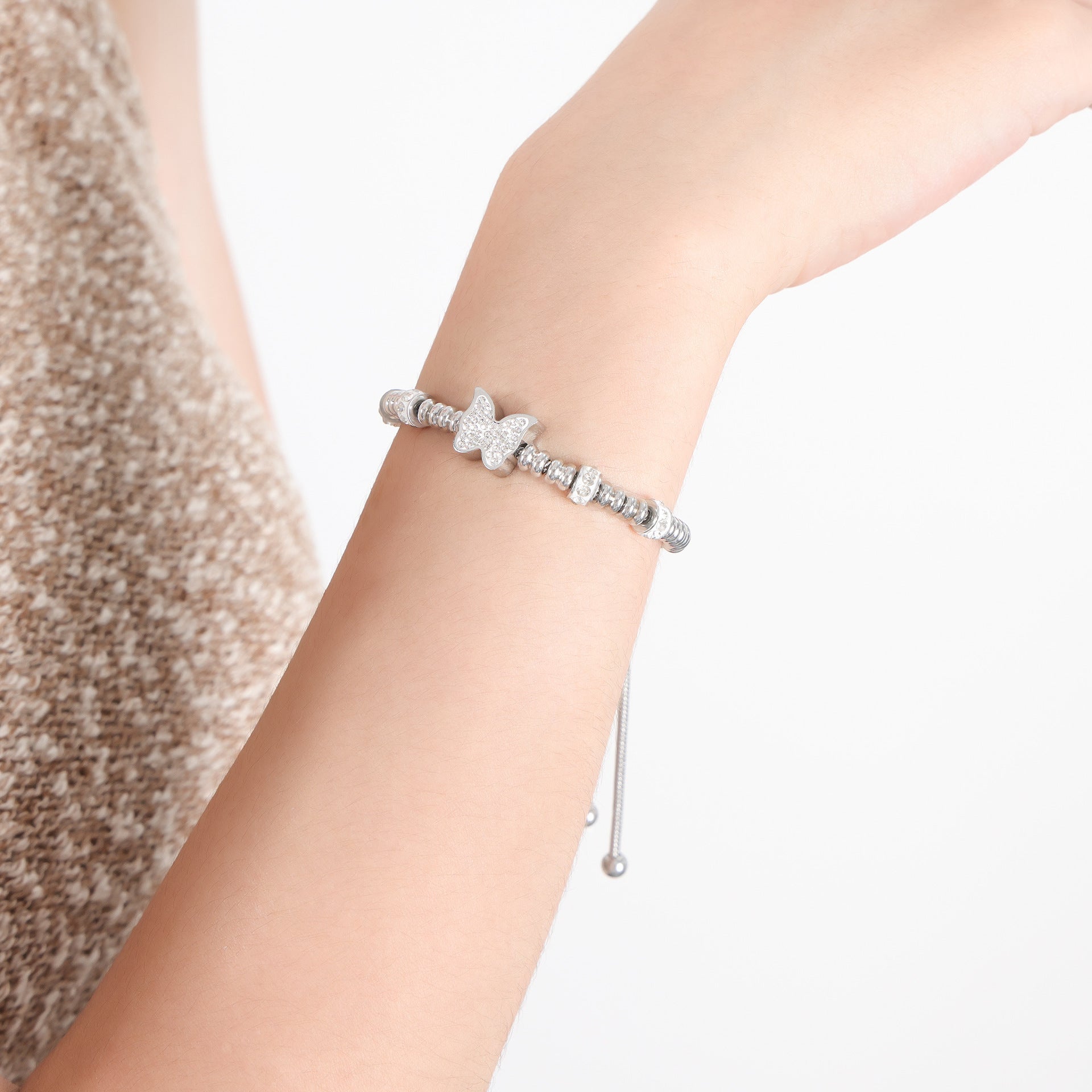 316L Stainless Steel 18K Gold PVD Zircon Beaded Bracelet - Zircon, Beaded, Delicate Chain, Modern, Minimalist Wholesale Stainless Steel Jewelry - Sensitive Skin Friendly - Detail 14