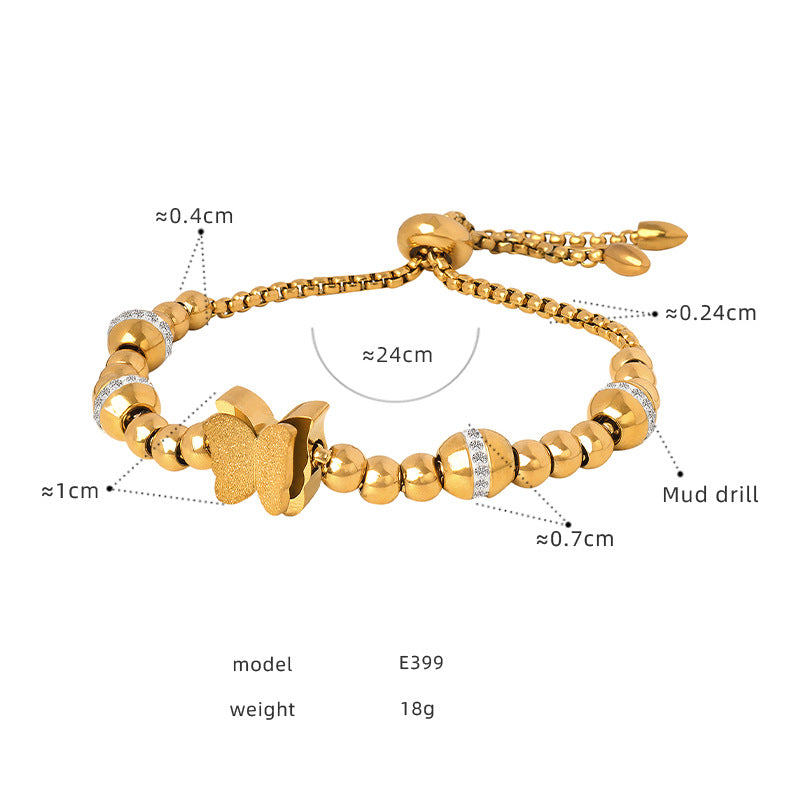 316L Stainless Steel 18K Gold PVD Zircon Beaded Bracelet - Zircon, Beaded, Delicate Chain, Modern, Minimalist Wholesale Stainless Steel Jewelry - Sensitive Skin Friendly - Detail 16
