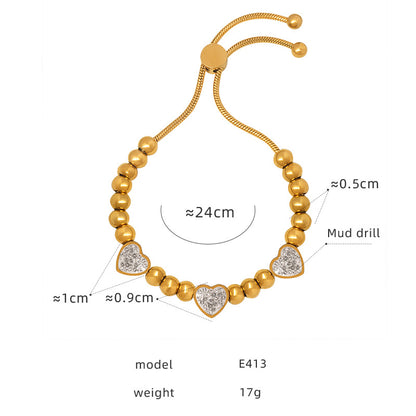 316L Stainless Steel 18K Gold PVD Zircon Beaded Bracelet - Zircon, Beaded, Delicate Chain, Modern, Minimalist Wholesale Stainless Steel Jewelry - Sensitive Skin Friendly - Detail 18