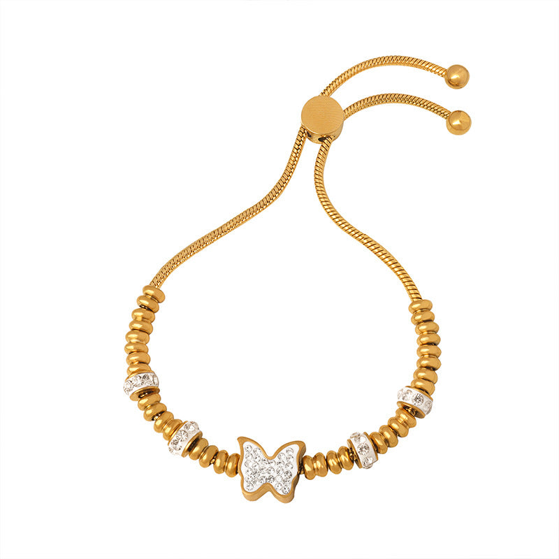 316L Stainless Steel 18K Gold PVD Zircon Beaded Bracelet - Zircon, Beaded, Delicate Chain, Modern, Minimalist Wholesale Stainless Steel Jewelry - Sensitive Skin Friendly - Detail 19