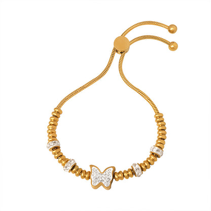 316L Stainless Steel 18K Gold PVD Zircon Beaded Bracelet - Zircon, Beaded, Delicate Chain, Modern, Minimalist Wholesale Stainless Steel Jewelry - Sensitive Skin Friendly - Detail 19