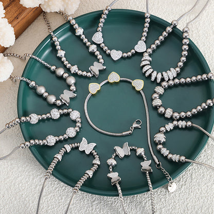 316L Stainless Steel 18K Gold PVD Zircon Beaded Bracelet - Zircon, Beaded, Delicate Chain, Modern, Minimalist Wholesale Stainless Steel Jewelry - Sensitive Skin Friendly - Detail 20