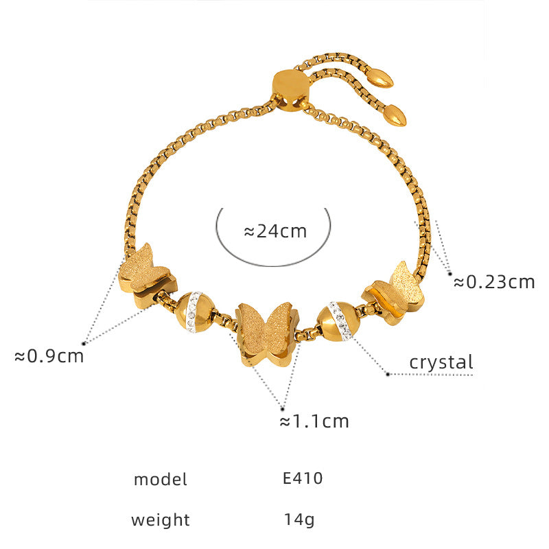 316L Stainless Steel 18K Gold PVD Zircon Beaded Bracelet - Zircon, Beaded, Delicate Chain, Modern, Minimalist Wholesale Stainless Steel Jewelry - Sensitive Skin Friendly - Detail 6