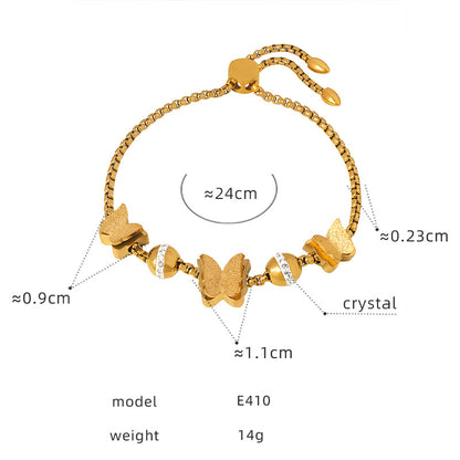 316L Stainless Steel 18K Gold PVD Zircon Beaded Bracelet - Zircon, Beaded, Delicate Chain, Modern, Minimalist Wholesale Stainless Steel Jewelry - Sensitive Skin Friendly - Detail 6