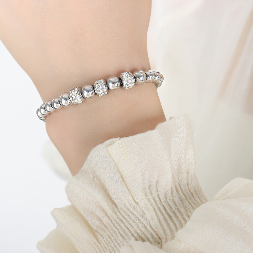 316L Stainless Steel 18K Gold PVD Zircon Beaded Bracelet - Zircon, Beaded, Delicate Chain, Modern, Minimalist Wholesale Stainless Steel Jewelry - Sensitive Skin Friendly - Detail 8