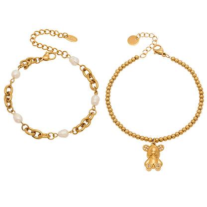 316L stainless steel 18K gold PVD zircon bear bracelet, waterproof hypoallergenic jewelry for sensitive skin