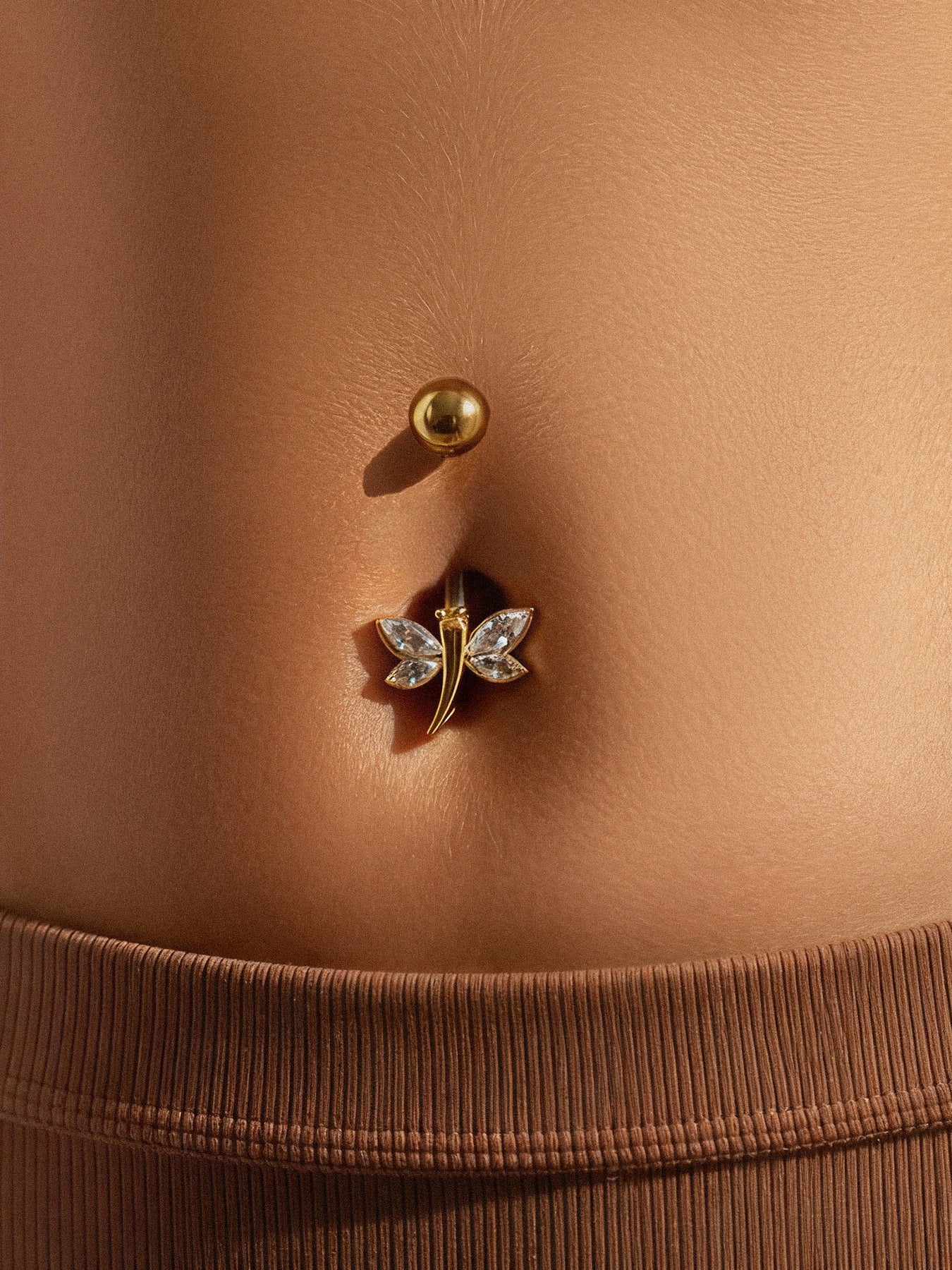 316L Stainless Steel 18K Gold PVD Zircon Belly Button Ring - Zircon, DIY Piercing, Modern, Minimalist Wholesale Stainless Steel Jewelry - Sensitive Skin Friendly - Detail 10