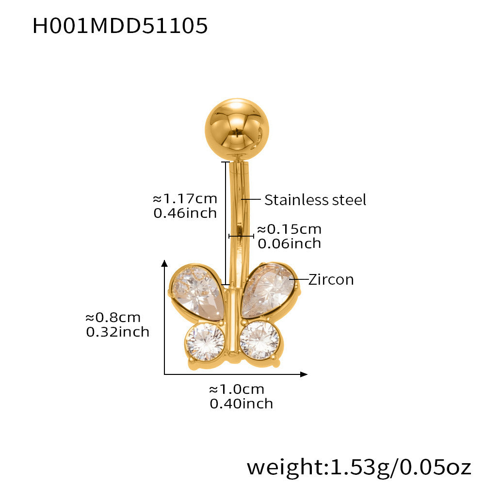 316L Stainless Steel 18K Gold PVD Zircon Belly Button Ring - Zircon, DIY Piercing, Modern, Minimalist Wholesale Stainless Steel Jewelry - Sensitive Skin Friendly - Detail 15