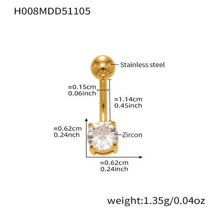 316L Stainless Steel 18K Gold PVD Zircon Belly Button Ring - Zircon, DIY Piercing, Modern, Minimalist Wholesale Stainless Steel Jewelry - Sensitive Skin Friendly - Detail 17