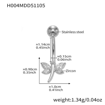 Gold oval zircon belly button ring with polished curved barbell, classic navel piercing design