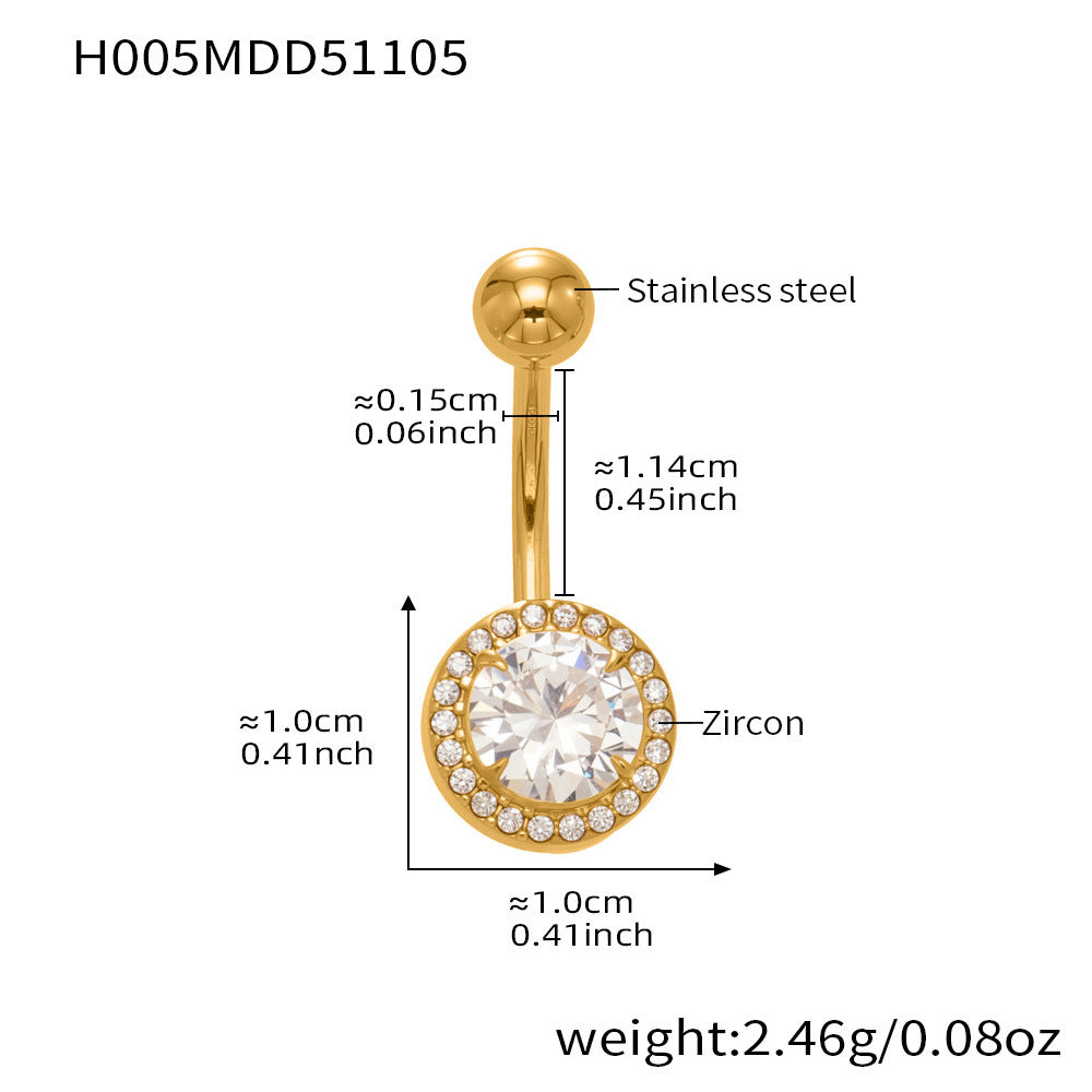 Silver oval zircon belly button ring surgical steel, waterproof tarnish-free wholesale jewelry