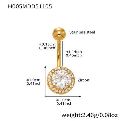 Silver oval zircon belly button ring surgical steel, waterproof tarnish-free wholesale jewelry