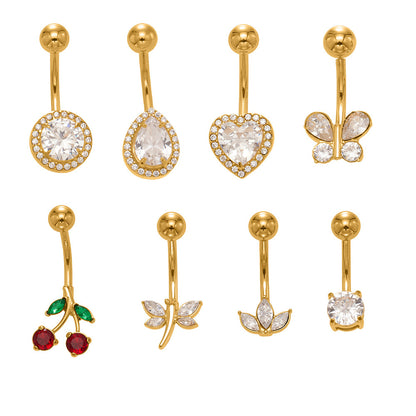 316L surgical steel 18K PVD CZ belly button rings wholesale collection, gold silver mixed navel piercing jewelry