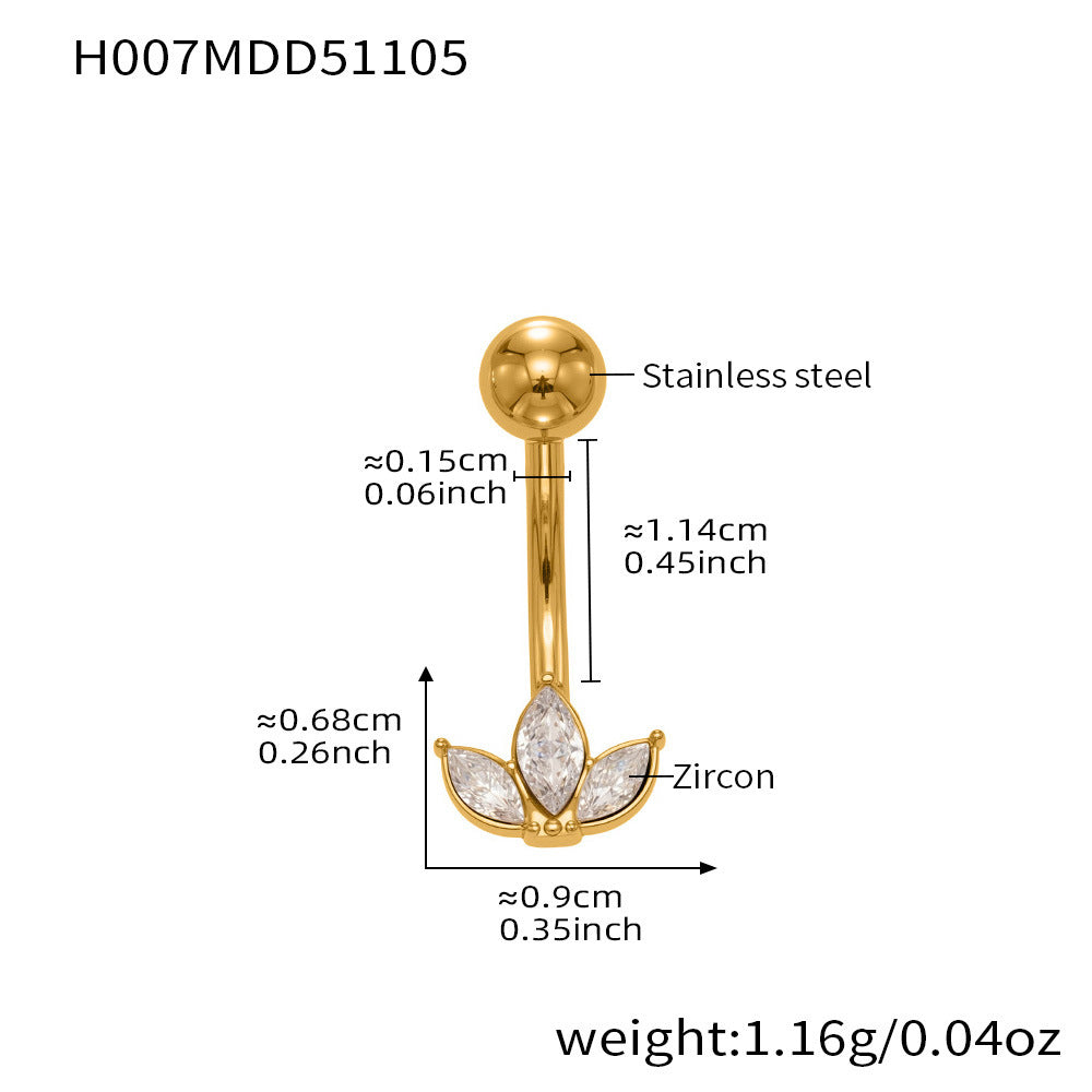 316L Stainless Steel 18K Gold PVD Zircon Belly Button Ring - Zircon, DIY Piercing, Modern, Minimalist Wholesale Stainless Steel Jewelry - Sensitive Skin Friendly - Detail 23