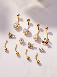 316L Stainless Steel 18K Gold PVD Zircon Belly Button Ring - Zircon, DIY Piercing, Modern, Minimalist Wholesale Stainless Steel Jewelry - Sensitive Skin Friendly - Detail 24