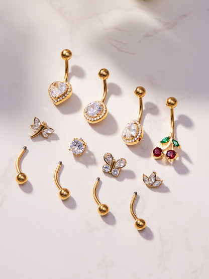 316L Stainless Steel 18K Gold PVD Zircon Belly Button Ring - Zircon, DIY Piercing, Modern, Minimalist Wholesale Stainless Steel Jewelry - Sensitive Skin Friendly - Detail 24