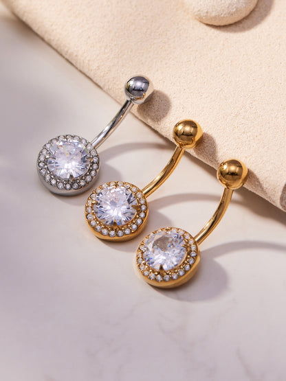 Wholesale detachable CZ belly button rings with gold PVD finish, DIY removable charm navel jewelry