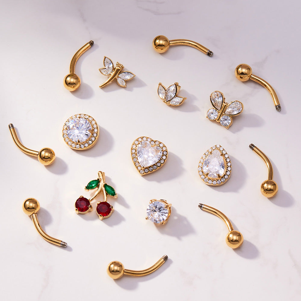 316L Stainless Steel 18K Gold PVD Zircon Belly Button Ring - Zircon, DIY Piercing, Modern, Minimalist Wholesale Stainless Steel Jewelry - Sensitive Skin Friendly - Detail 27