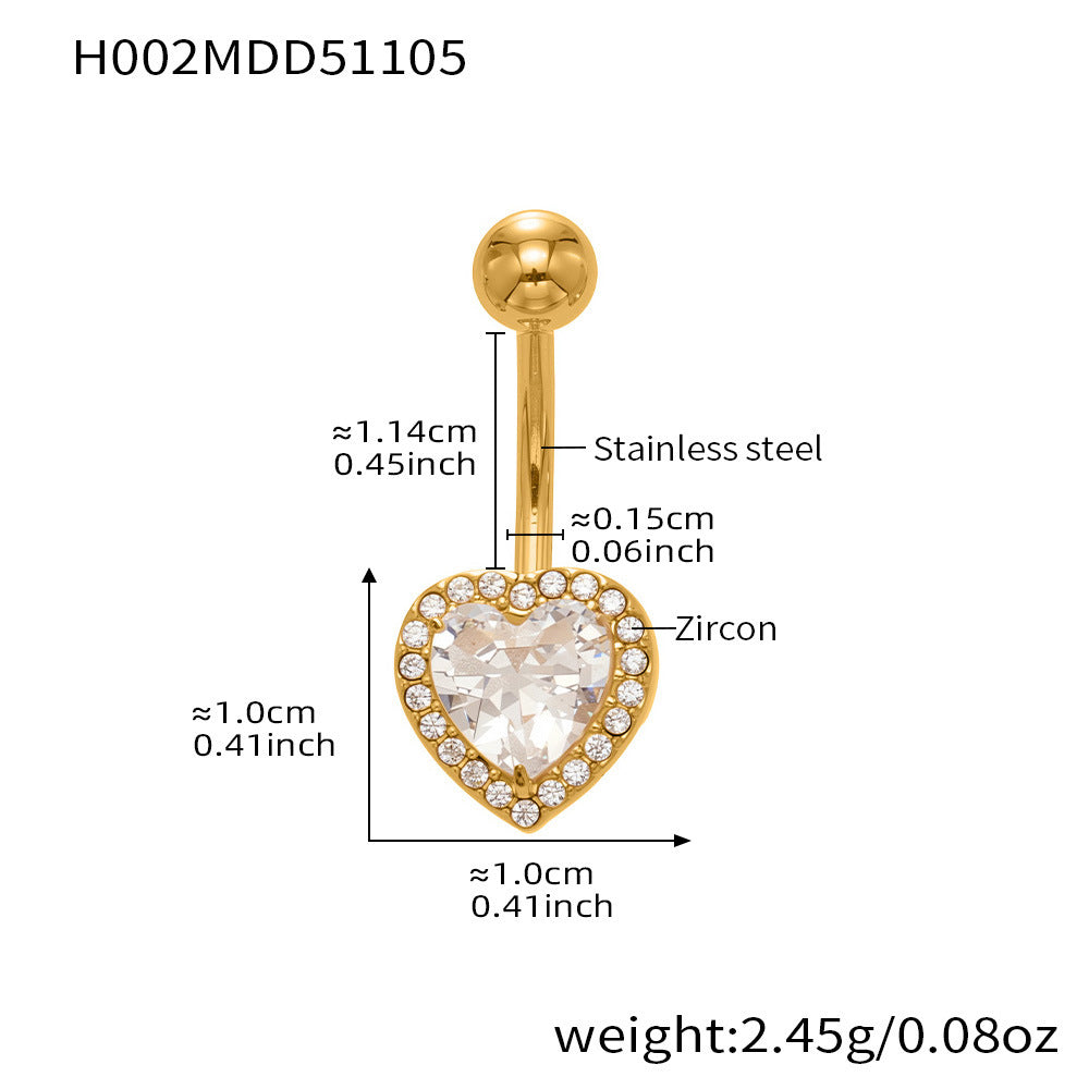 Gold round zircon belly button ring with detachable charm, 18K PVD plated surgical steel