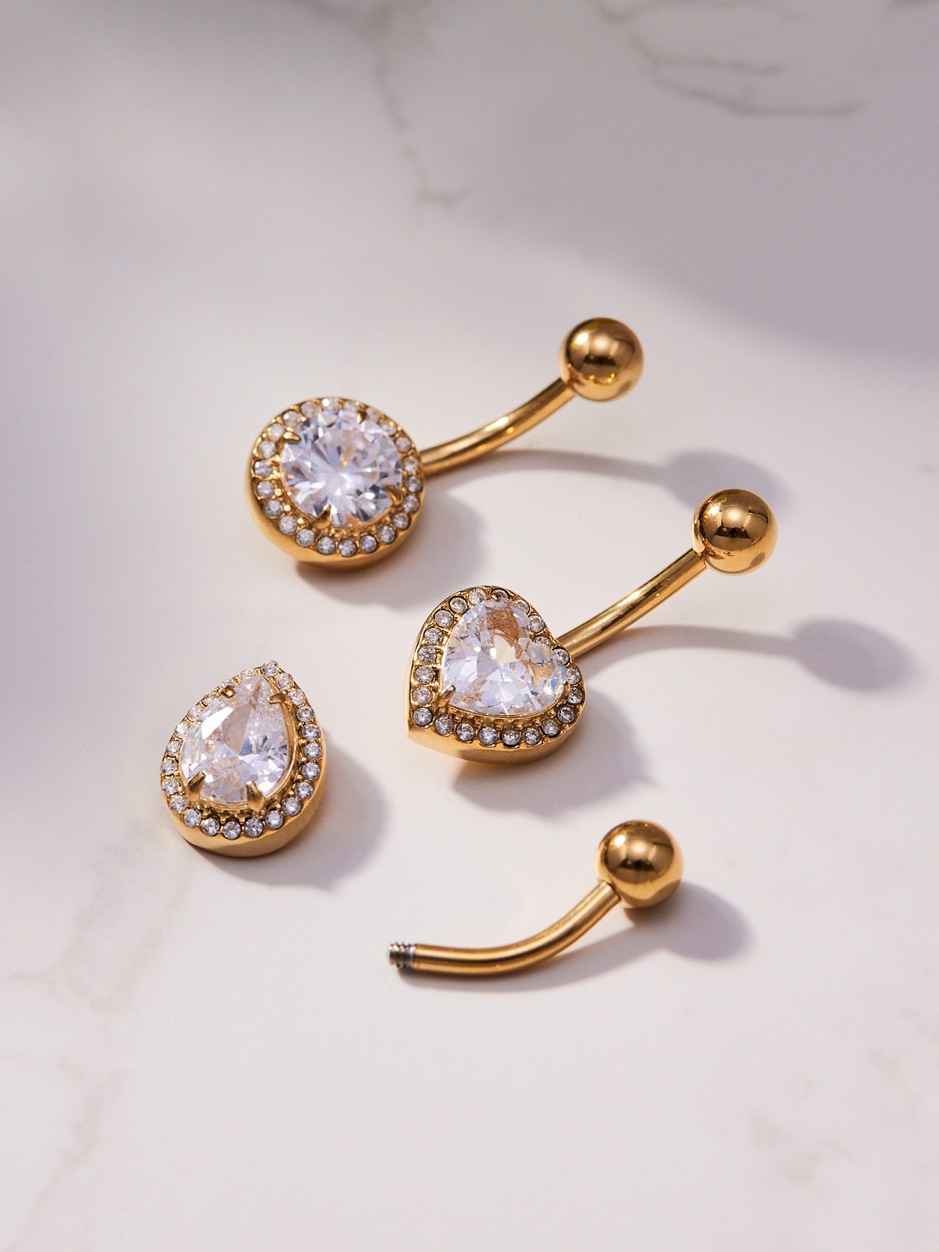 316L Stainless Steel 18K Gold PVD Zircon Belly Button Ring - Zircon, DIY Piercing, Modern, Minimalist Wholesale Stainless Steel Jewelry - Sensitive Skin Friendly - Detail 4