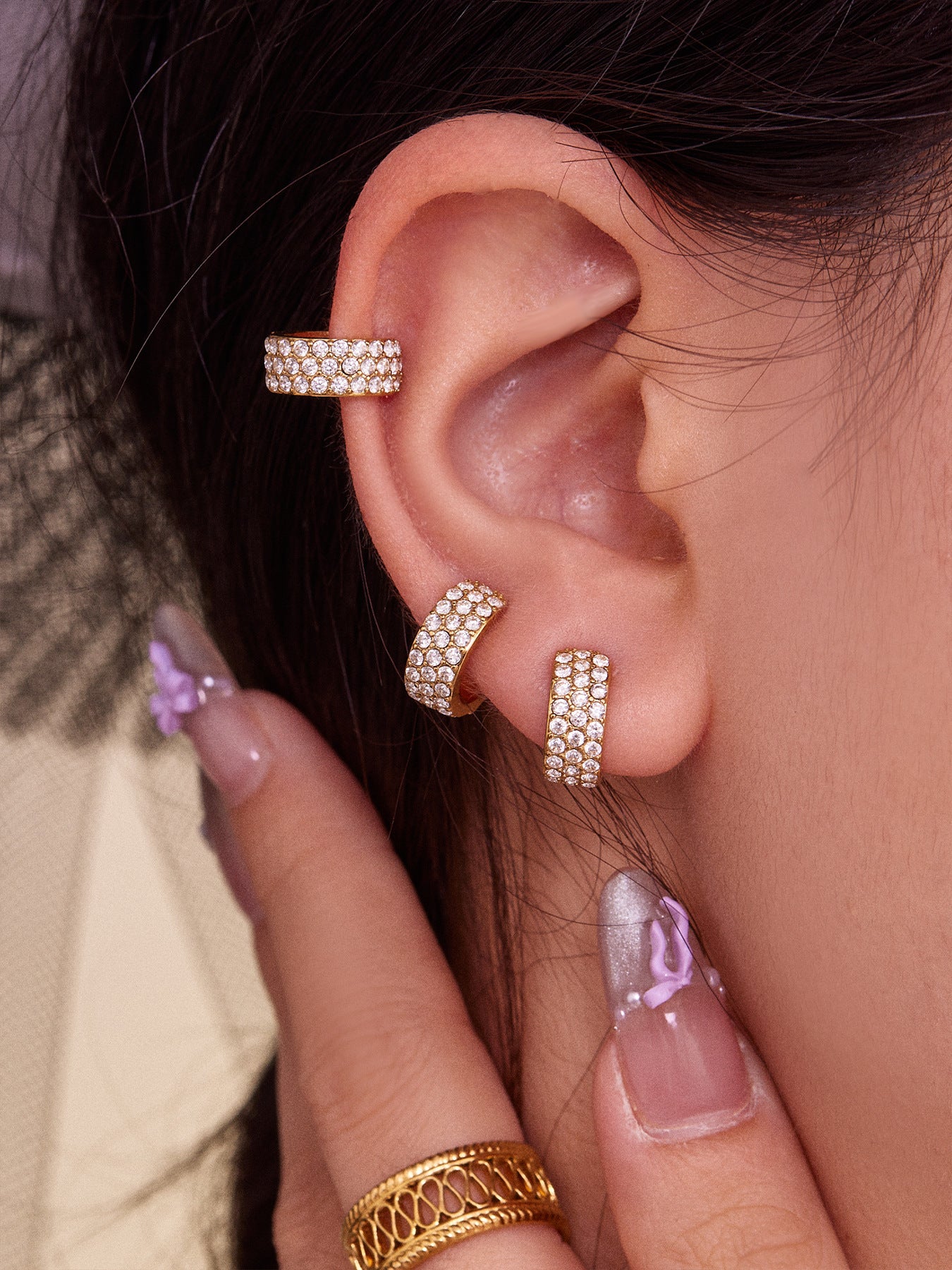 316L Stainless Steel 18K Gold PVD Zircon C-Shaped Ear Cuff Earrings - Minimalist C-Shaped Zircon Ear Cuff Wholesale Stainless Steel Jewelry - Sensitive Skin Friendly - Detail 1