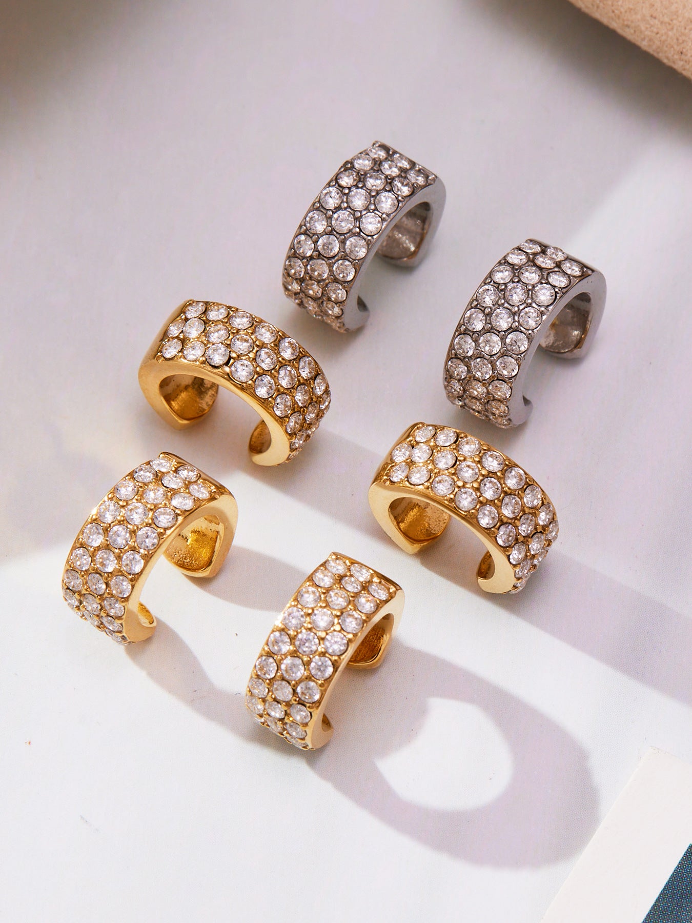 316L Stainless Steel 18K Gold PVD Zircon C-Shaped Ear Cuff Earrings - Minimalist C-Shaped Zircon Ear Cuff Wholesale Stainless Steel Jewelry - Sensitive Skin Friendly - Detail 7