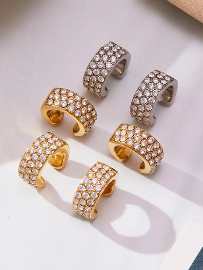 316L Stainless Steel 18K Gold PVD Zircon C-Shaped Ear Cuff Earrings - Minimalist C-Shaped Zircon Ear Cuff Wholesale Stainless Steel Jewelry - Sensitive Skin Friendly - Detail 7